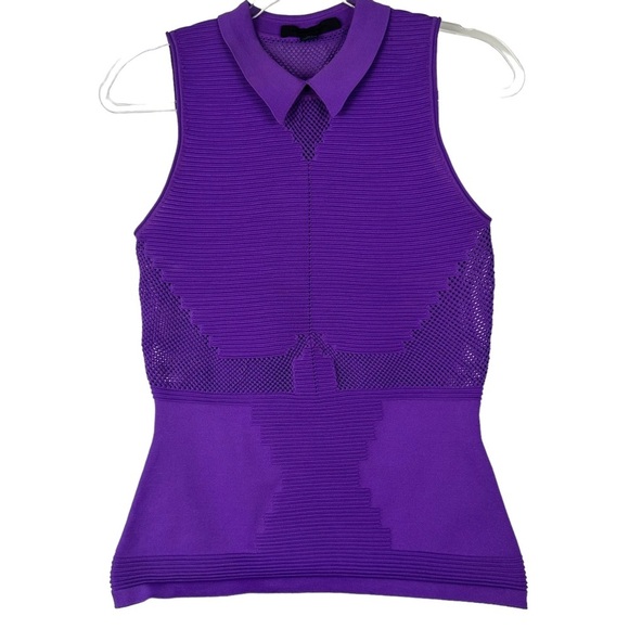 ALEXANDER WANG Sleeveless Mesh Cutout See Through Collared Top Purple Medium - Picture 1 of 14
